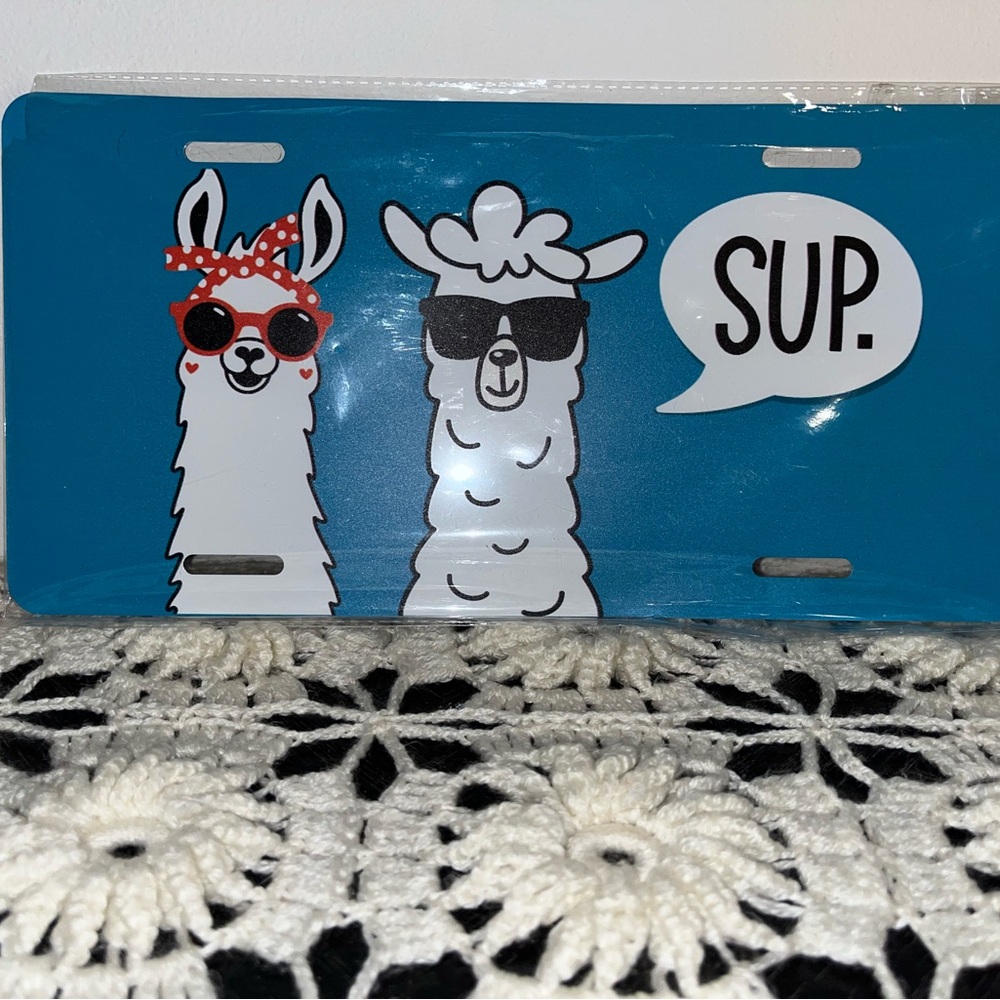 Blue Llama 'SUP.' Decorative License Plate - Picture 5 of 6